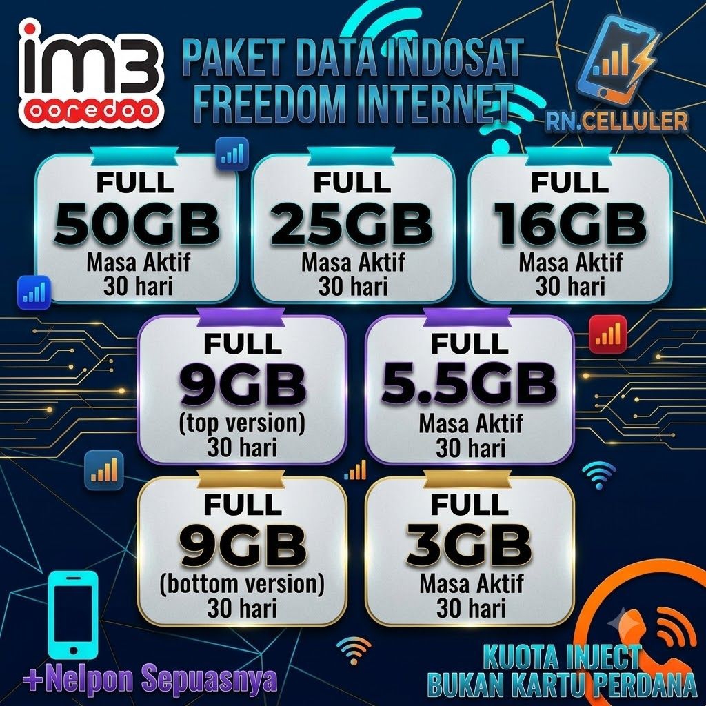 PAKET DATA INDOSAT FREEDOM INTERNET 3G - 50GB 30 HARI FULL KUOTA UTAMA