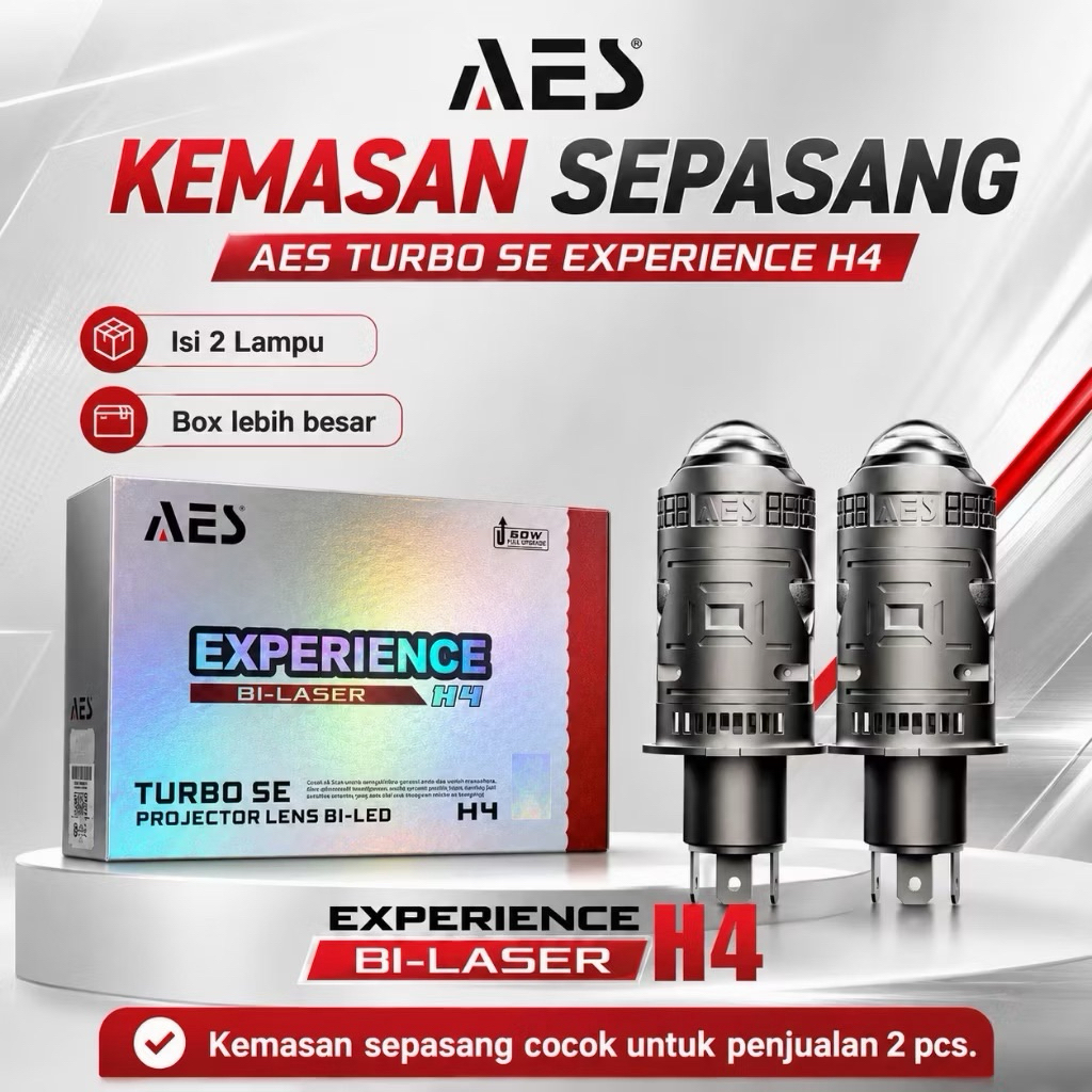 LAMPU LED H4 BI-LASER AES EXPERIENCE 60 WATT BILED BILASER H4 HARGA 1 PCS