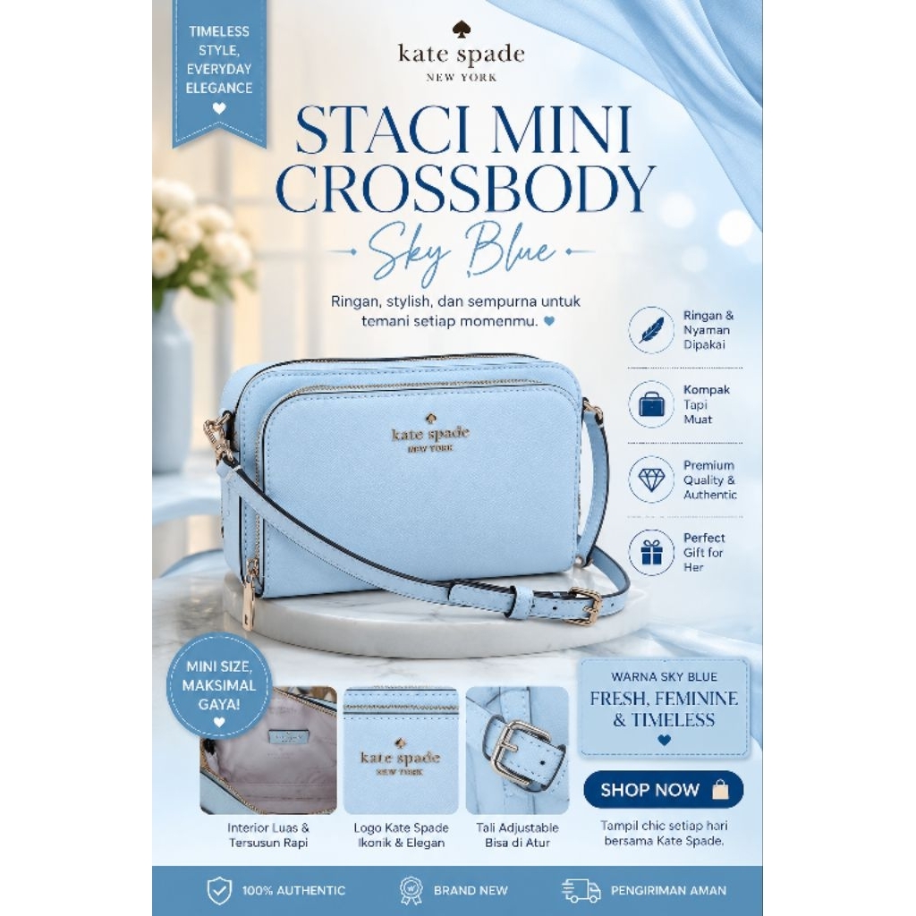 Tas wanita Preloved Kate SpadeStaci Mini Crossbody Sky Blue