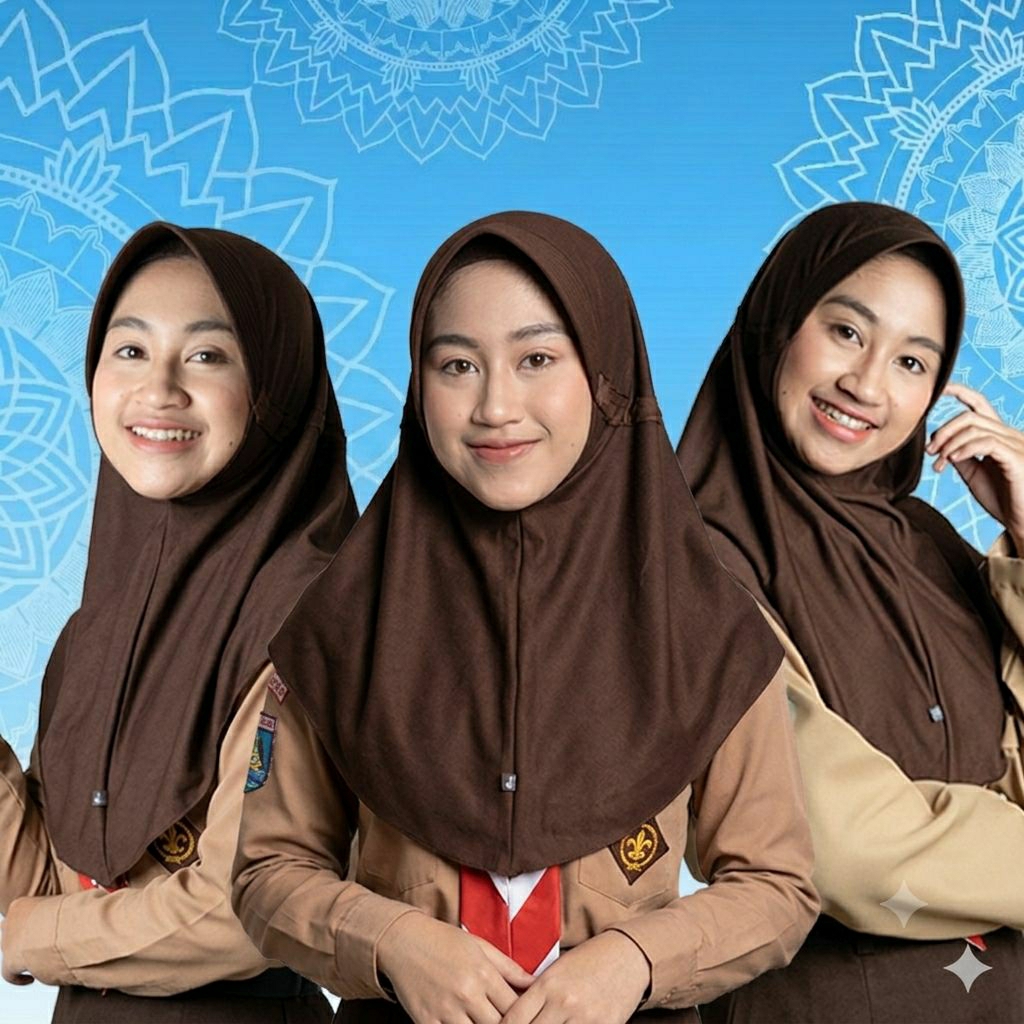 Kerudung Bergo Instan Warna Coklat Pramuka Bahan Polyster Jilbab Bergo Instan