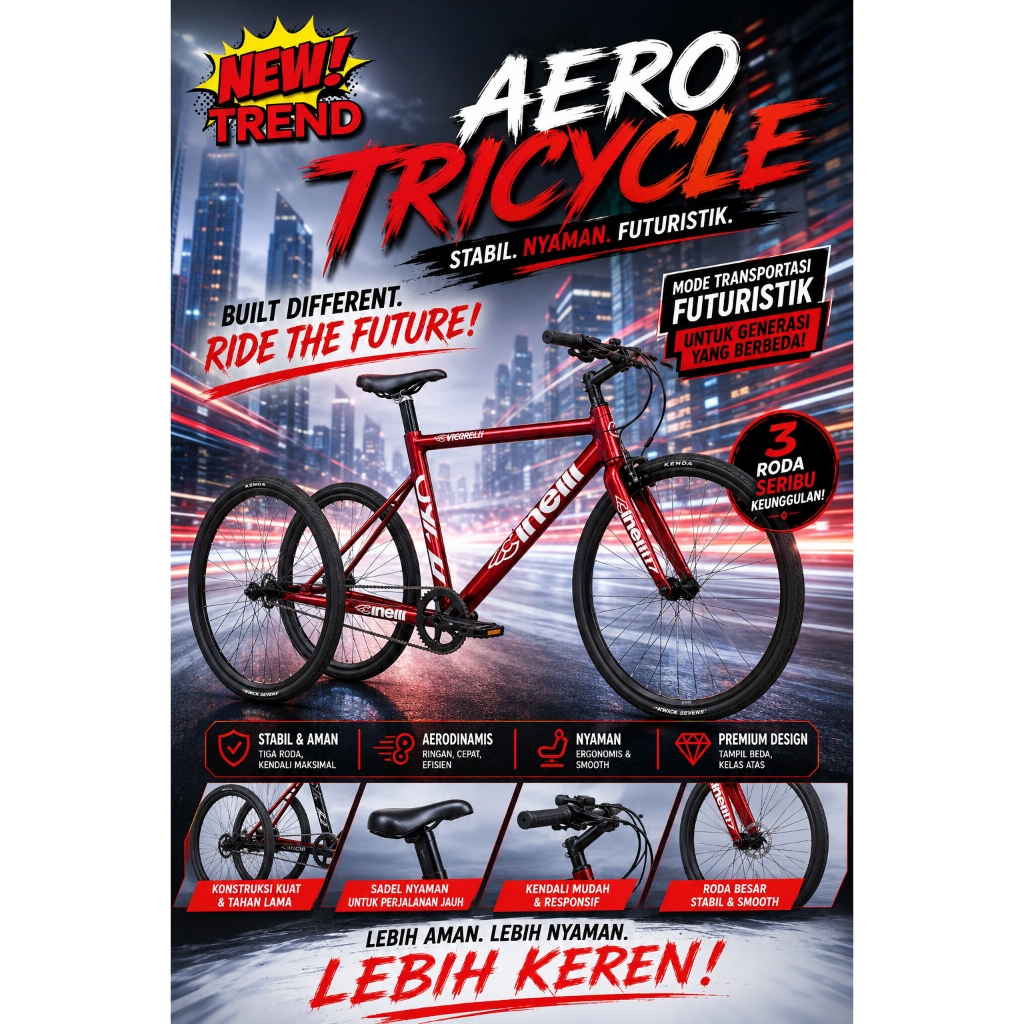 SEPEDA RODA TIGA AERO BIKE - AERO TRICYCLE VIGORELLI STYLE