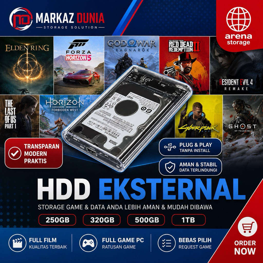 Hard Drive HDD Eksternal Transparent PC dan Laptop 320GB 500GB 1TB Bebas Req - 320GB FULL GAME PC