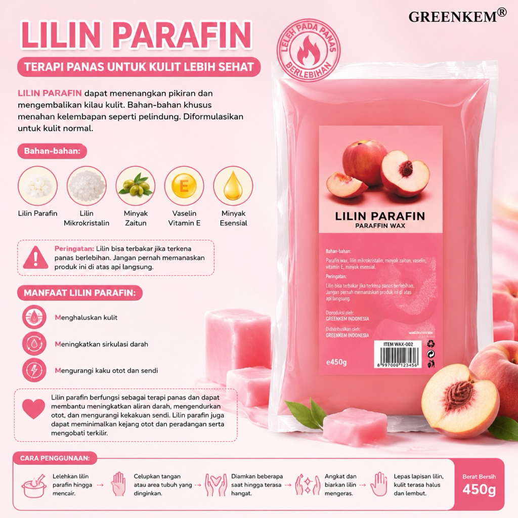 Paraffin Wax 450gr Aroma Peach | Lilin Parafin untuk Paraffin Bath Terapi Panas Spa Tangan & Kaki