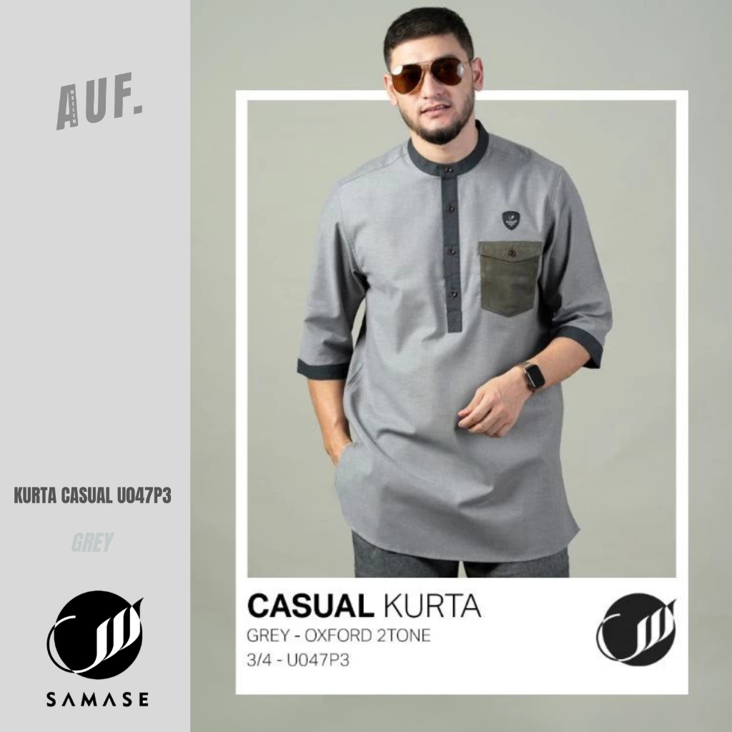 KURTA CASUAL U047P GREY || SAMASE || AUF MOSLEM
