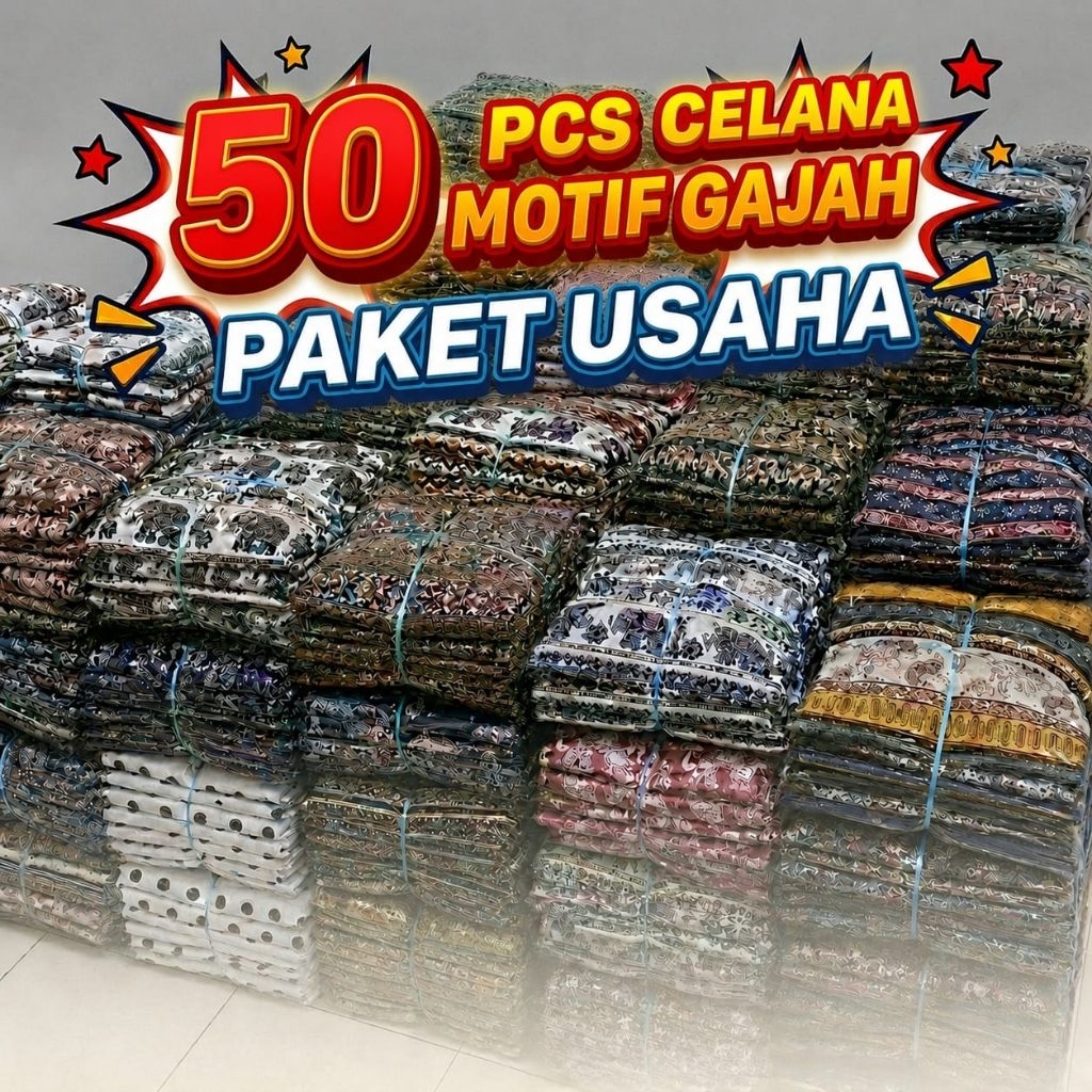Paket Usaha 50 Pcs Celana Pendek Motif Gajah Pria Wanita | Paket Usaha Celana Pendek Kolor