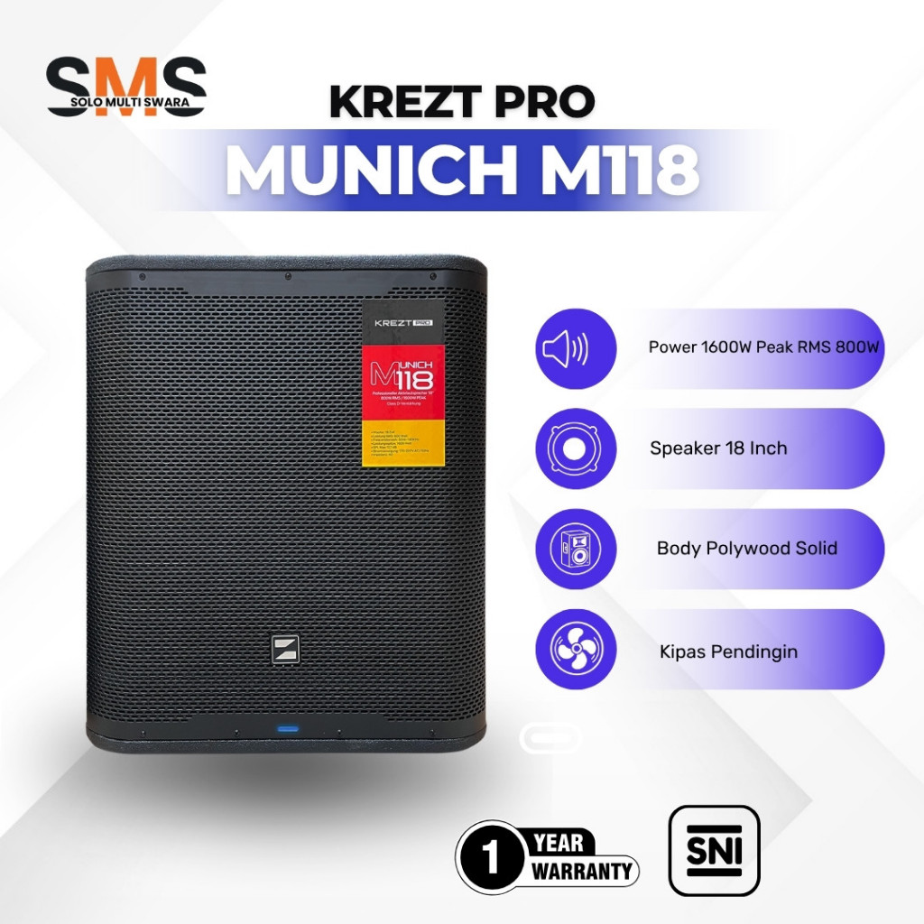 KREZT PRO Munich M118 Speaker Aktif Subwoofer 18 Inch 800W RMS 1600W Peak DSP Class D Professional A