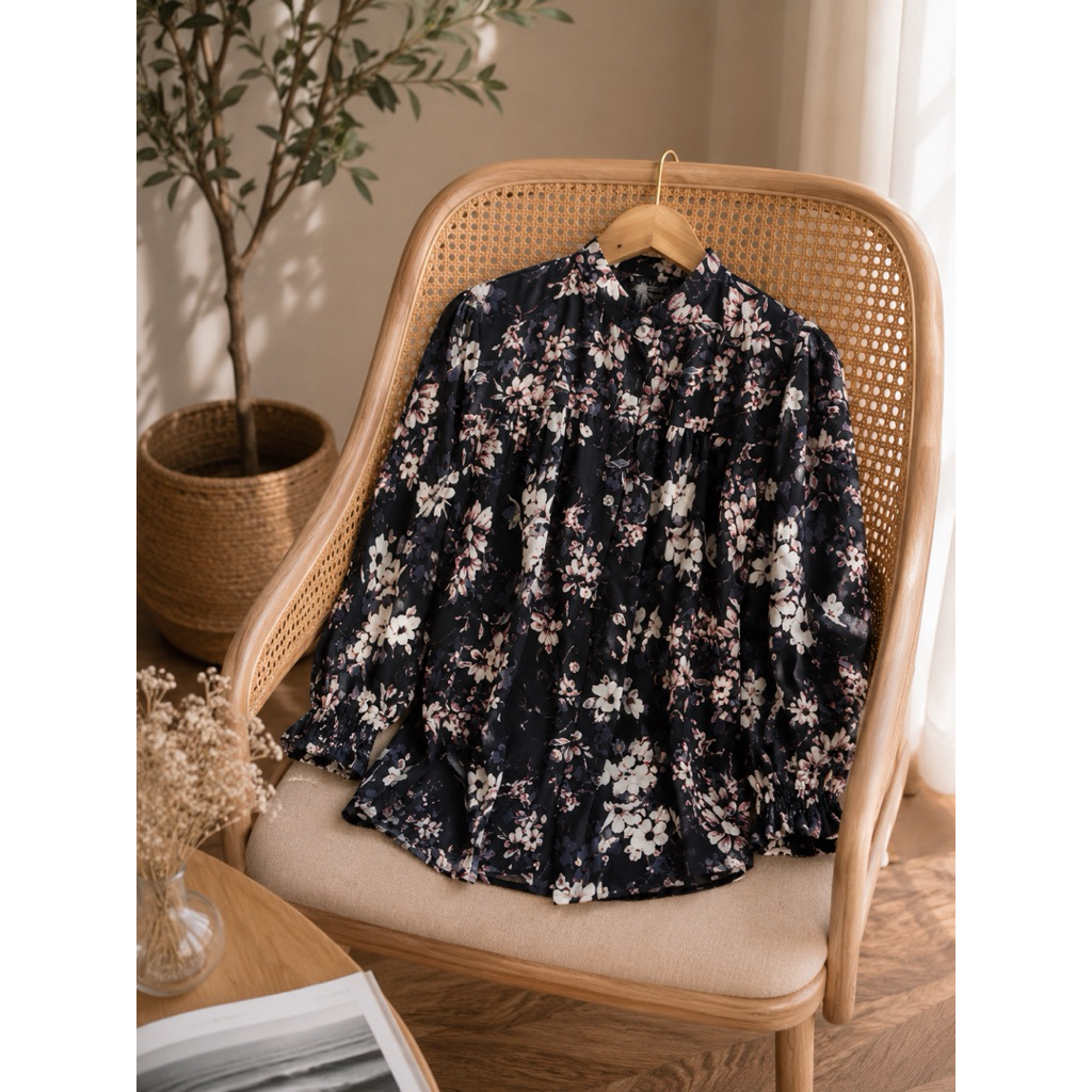 Shofia Kemeja Elegan Rayon Twill Motif - Blouse Kemeja Kancing - Kemeja Motif - Kemeja Jumbo