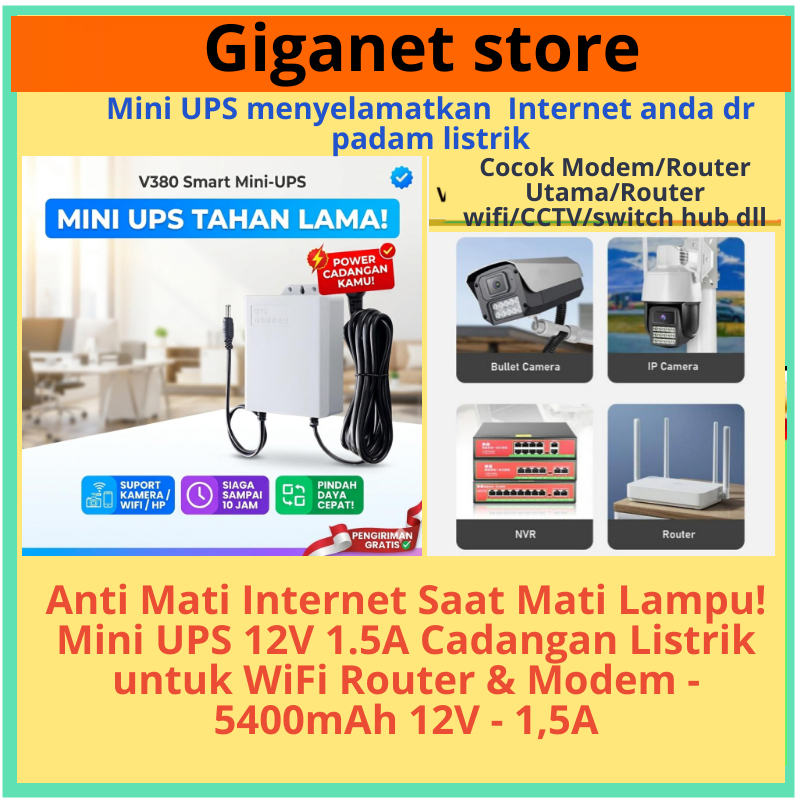 Mini UPS 12V 1.5A Cadangan Listrik untuk WiFi Router Modem Mikrotik CCTV - 5400mAh-12V Anti Mati Int