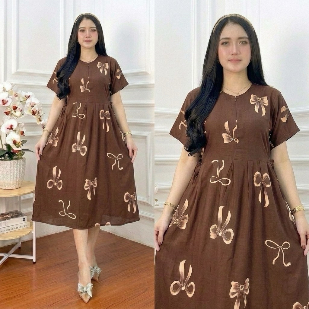 Daster Chibi Rayon Lengan Pendek Motif Pitaloka Busui Bumil Resleting Depan Ld 110 Daster Wanita Har