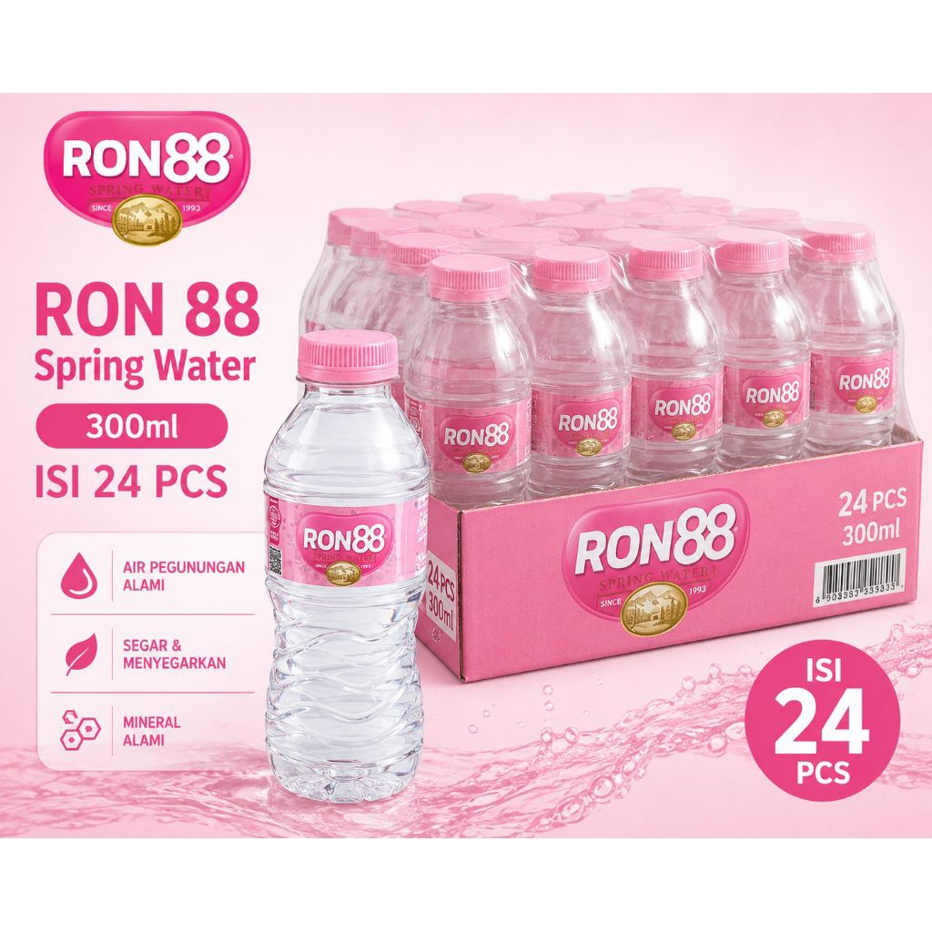 RON 88 Mineral Water - Botol 300ml, 24 Botol, Praktis untuk Segala Kebutuhan - 300ml