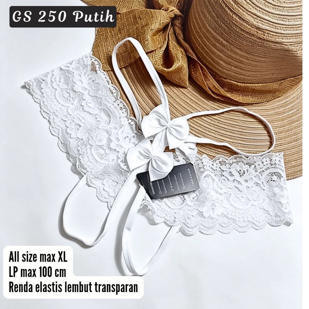 G string seksi renda lembut elastis open crotch GS 250 Putih