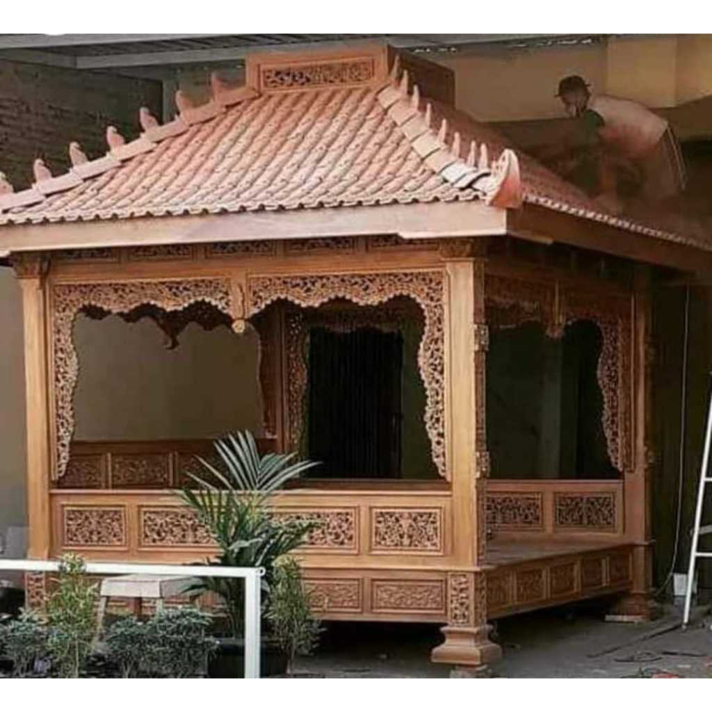 gazebo taman kayu jati ukiran | gazebo ukir kayu jati minimalis | saung gazebo taman ukir jepara