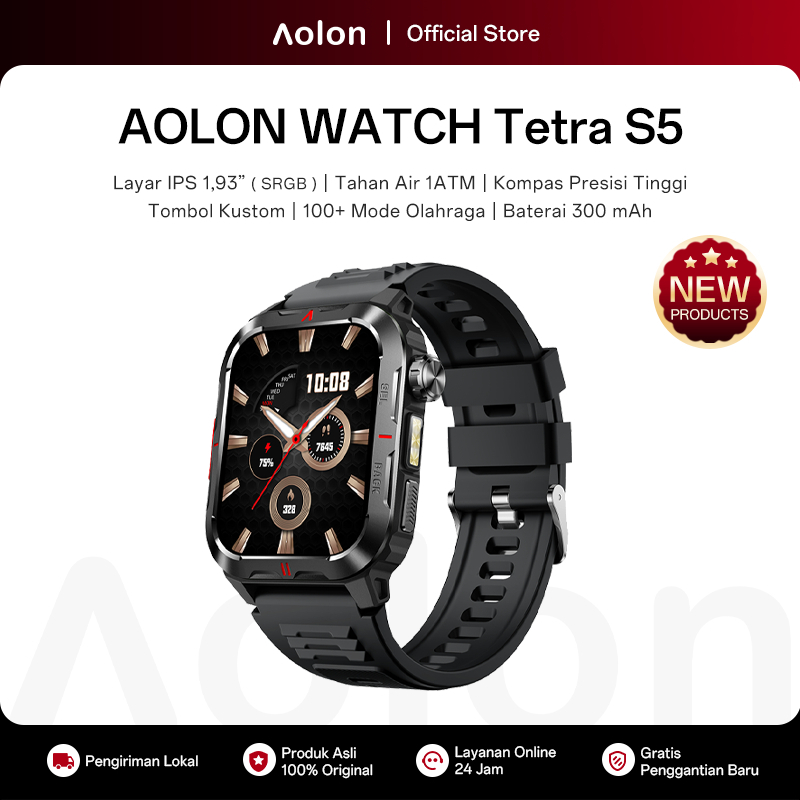 Aolon Tetra S5 Smartwatch Jam Running Pace Kompas Tahan Air 1ATM Layar IPS Olahraga Call smartwatch 