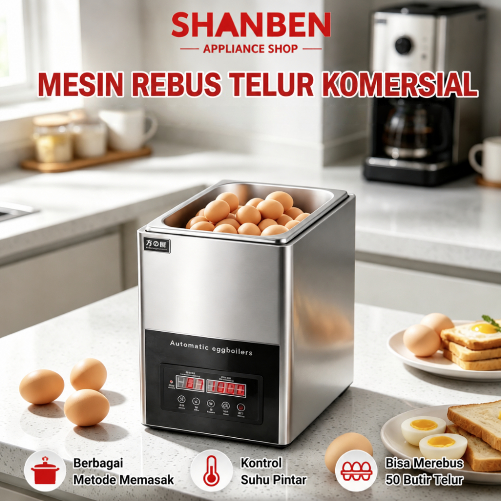 SHANBEN Mesin Rebus Telur 9L Sekali Merebus 50 Butir Telur Mesin Rebus Telur Komersial Telur Setenga
