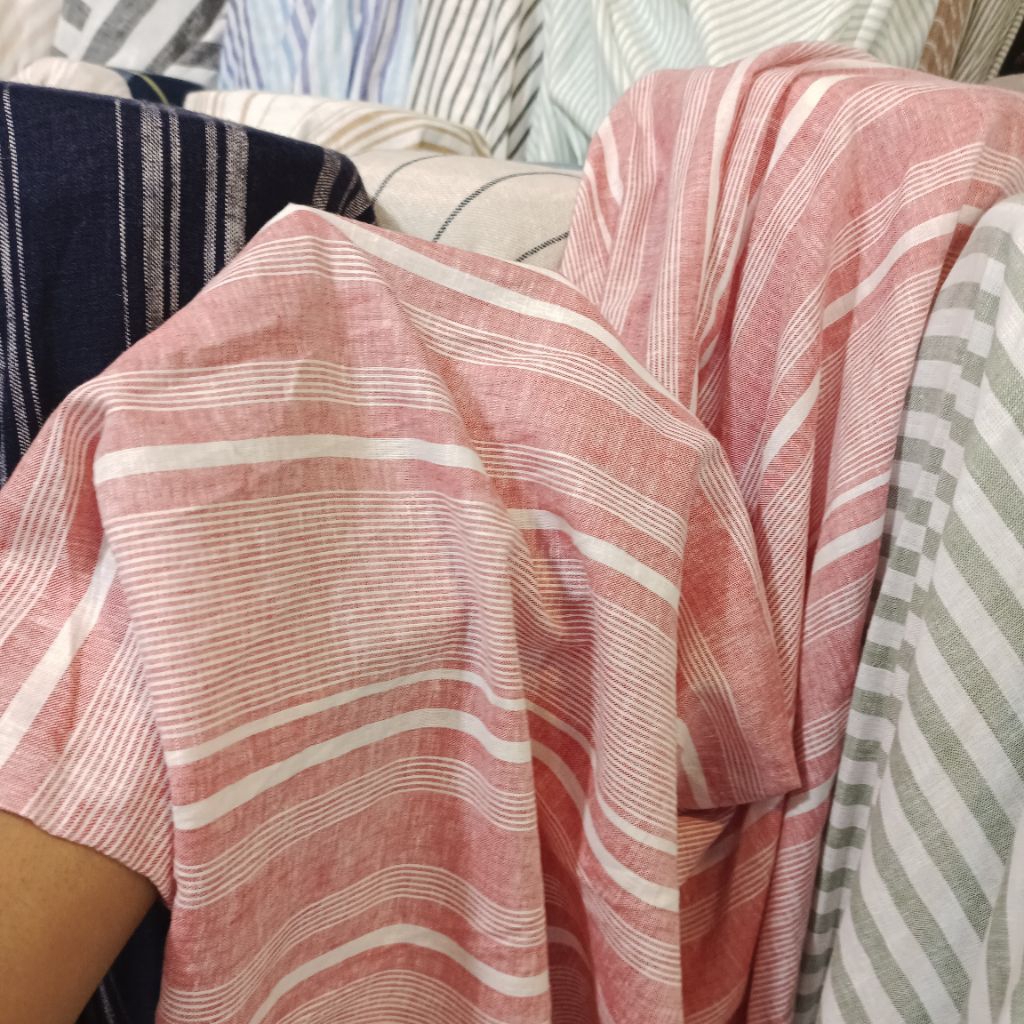 kain katun linen motif salur - kain katun meteran - kain katun garmen - kain linen meteran - zkb