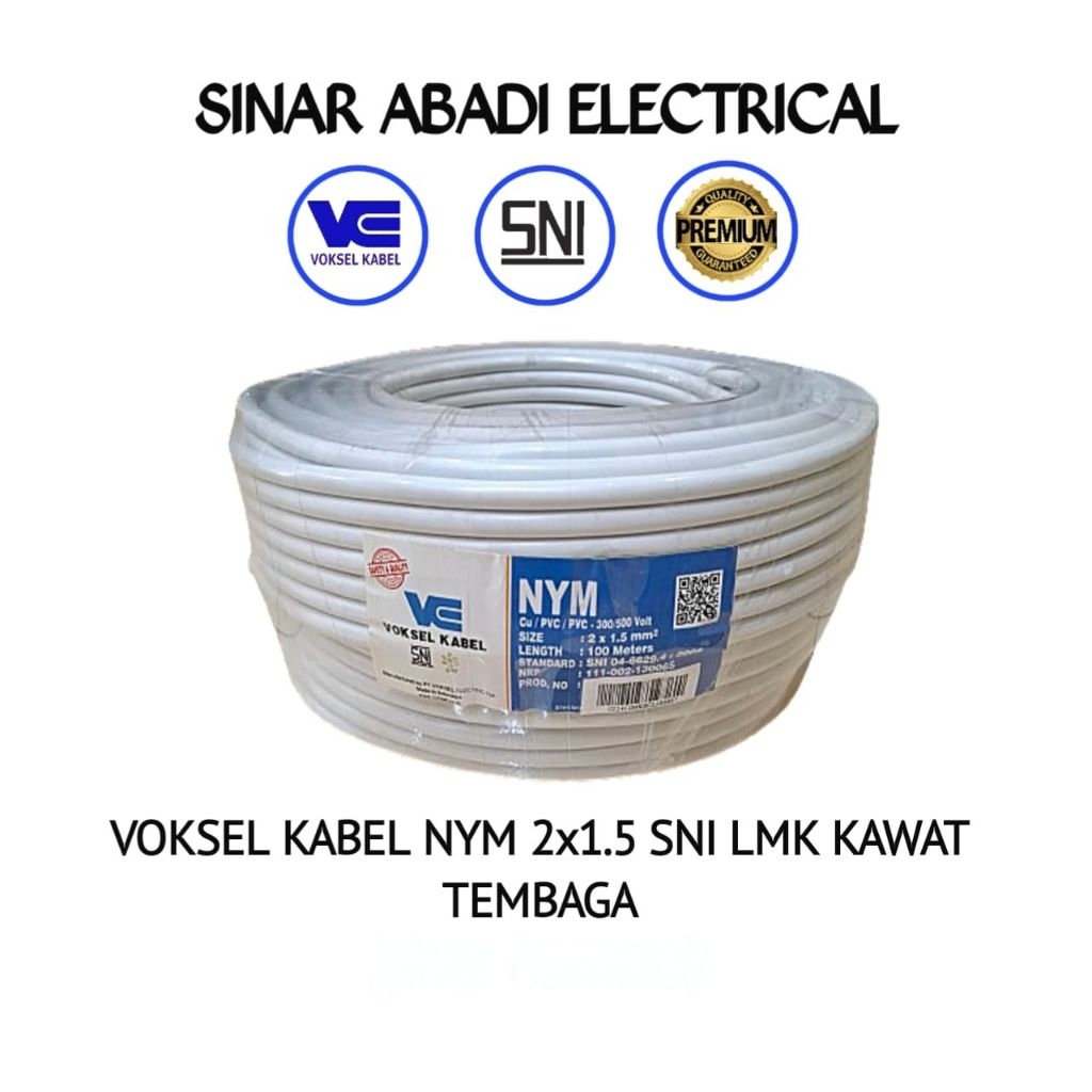 VOKSEL Kabel Listrik NYM 2x1.5 2x1,5 Kawat Tembaga SNI LMK - 50 Meter