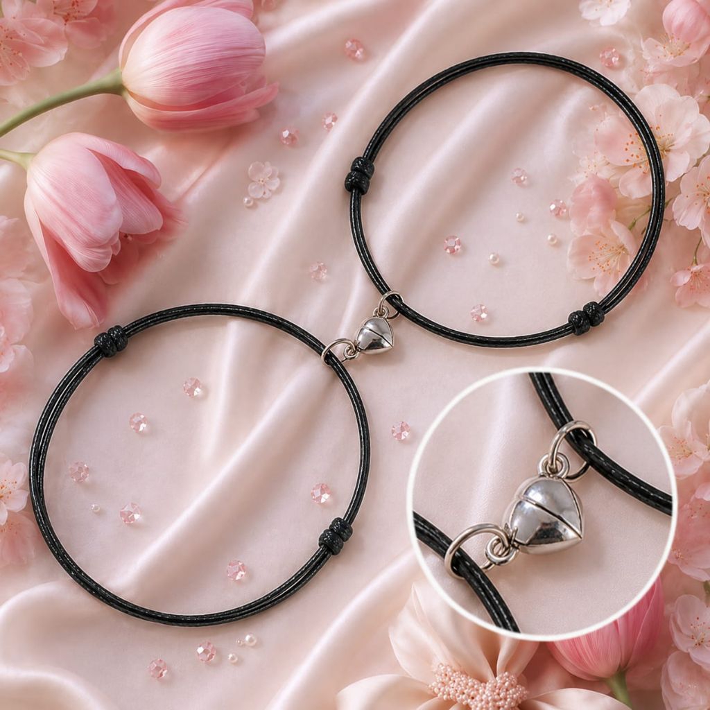 ( Beerrysaa ) Gelang Couple Magnet Love Hitam Polos | Gelang couple pacar / sahabat | tali korea