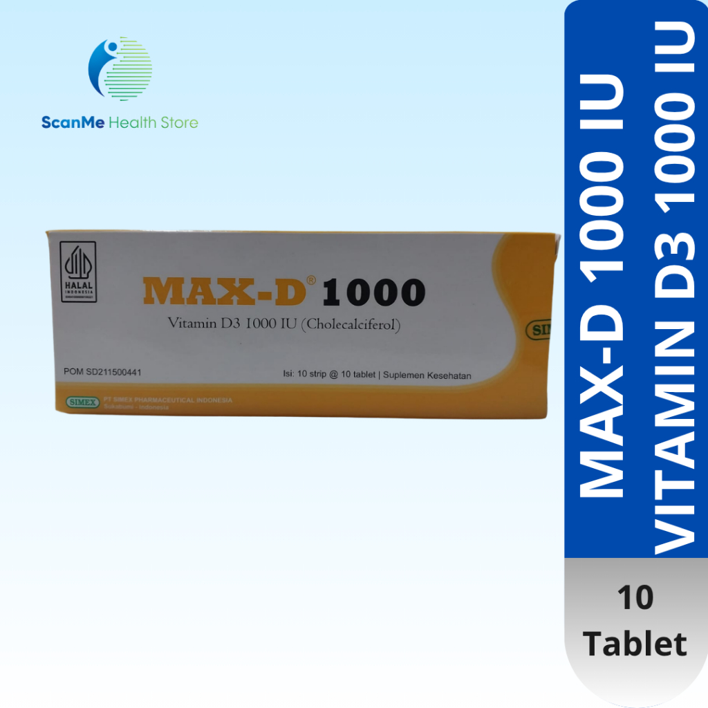 MAX-D 1000 IU Tablet, Vitamin D3 1000 IU 1 Strip 10 Tablet