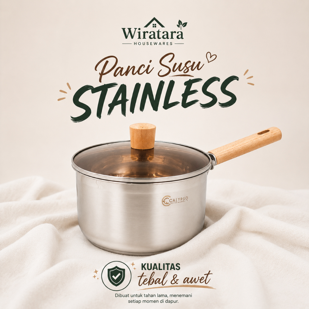 Calypso Panci Susu Stainless Anti Lengket + Tutup Kaca | Sauce Pan Mpasi Bayi | Panci Rebus Stenlis