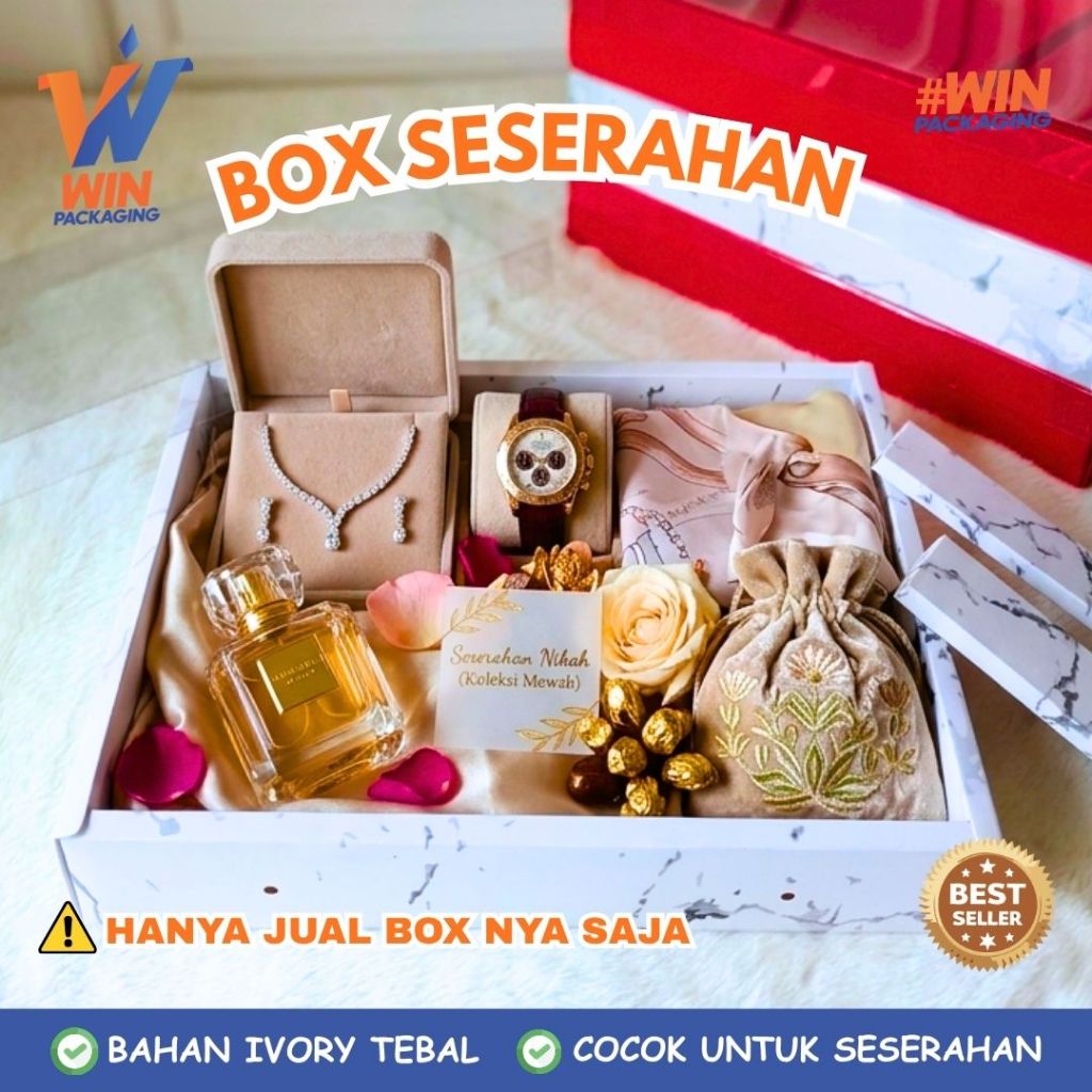 Kotak Seserahan Mika Bening Motif Marble / Box Hantaran Tunangan Bahan Ivory Tebal / Kotak Kado Hadi