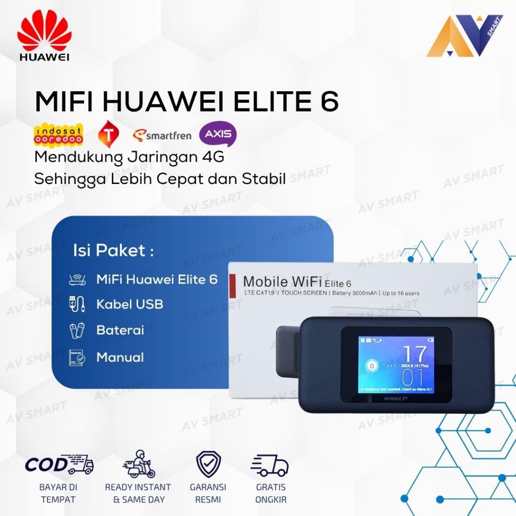 MiFi Huawei Elite 6 WiFi 4G LTE 3000mAh Support All Operator Cat19