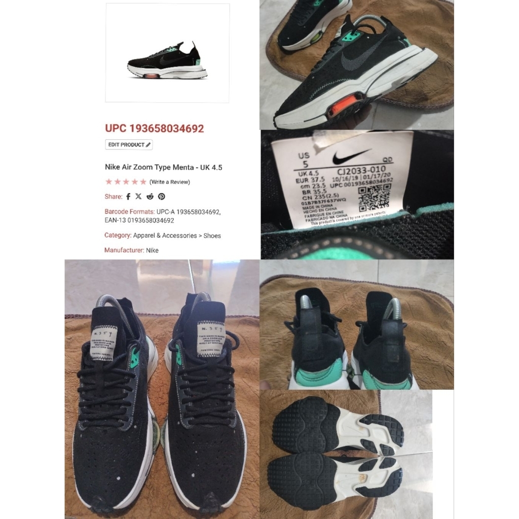 Sepatu Preloved Second Original Nike Air Zoom Type Menta Size 37