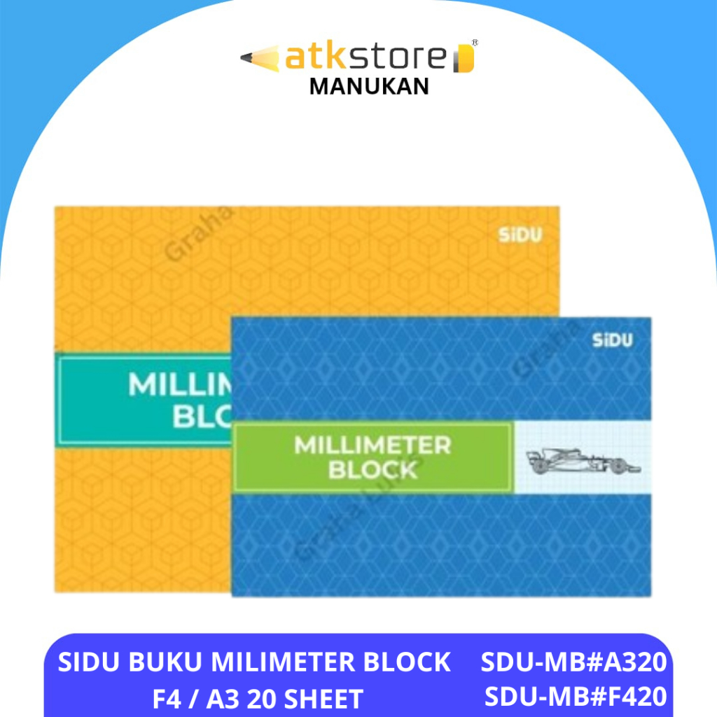 SIDU Buku Milimeter Block A3 & F4 Folio - Kertas Grafik 20 Lembar  - Buku Gambar Teknik & Matematika