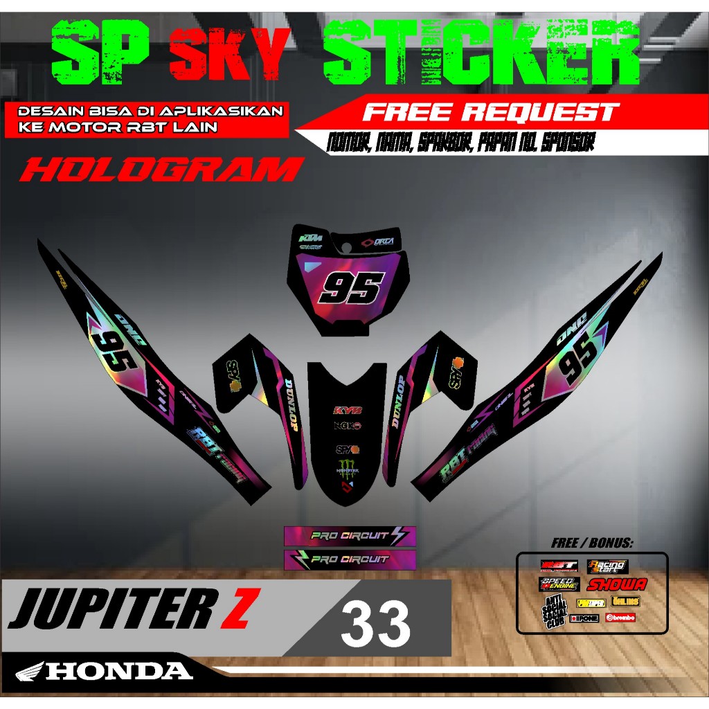 Sticker RBT HOLOGRAM jupiter z SEMI FULL BODY MOTOR RBT BEBEK MODIF SUPERMOTO YZ CRF KLX KX KTM RBT 