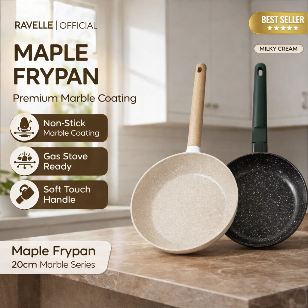 Ravelle - Maple Frypan Marble Coating Non-Stick 20cm Penggorengan Teflon Wajan Anti Lengket Premium