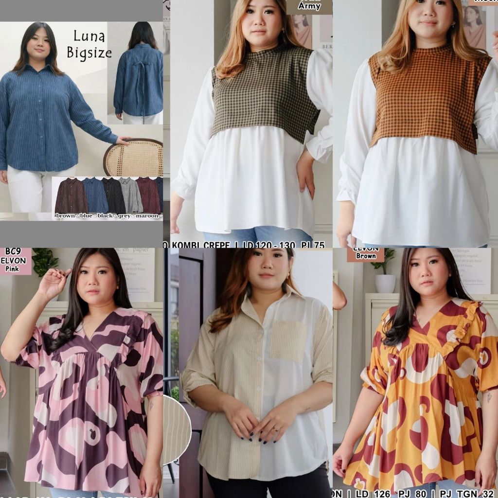 Kemeja Blouse Jumbo Wanita Baju hamil busui kancing bermotif bahan adem bigsize lengan panjang LD130