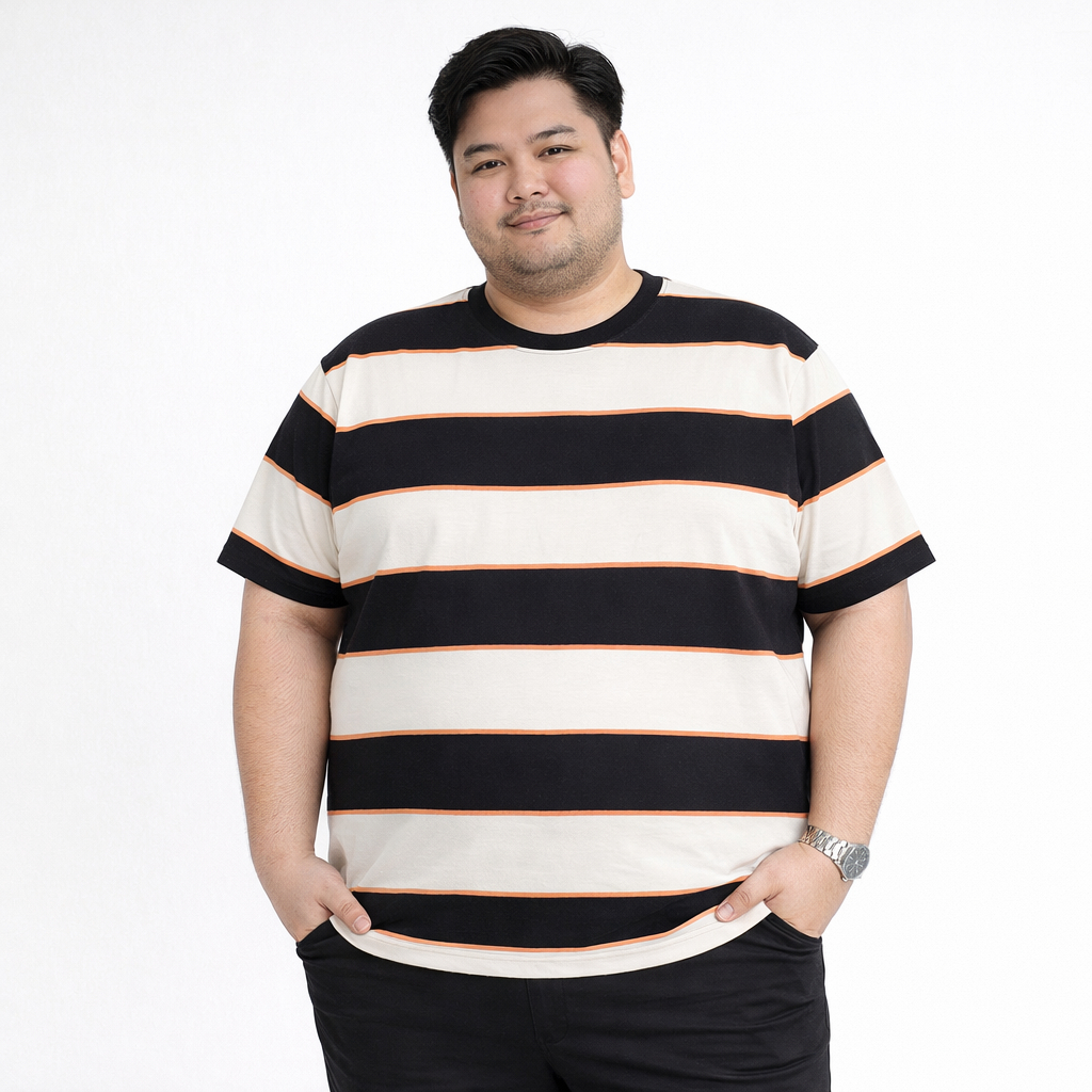 Kaos Stripe Jumbo Big Size Pria Katun 24s Putih HItam