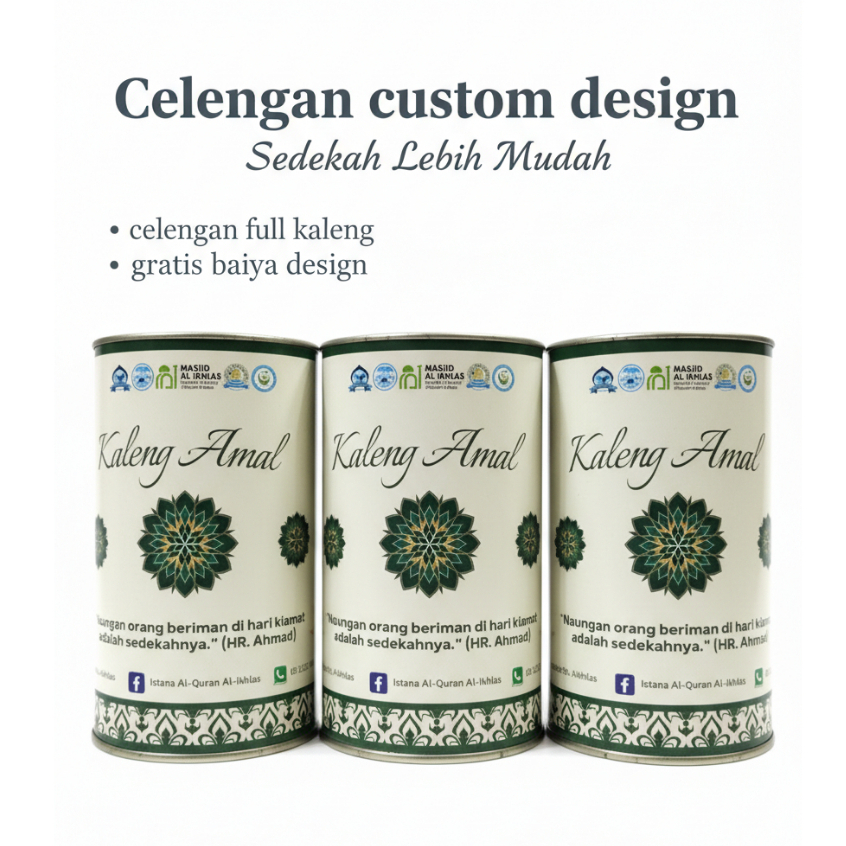 Celengan Infaq Custom 14cm – Celengan Donasi Masjid / Yayasan | Buka Tutup Bawah