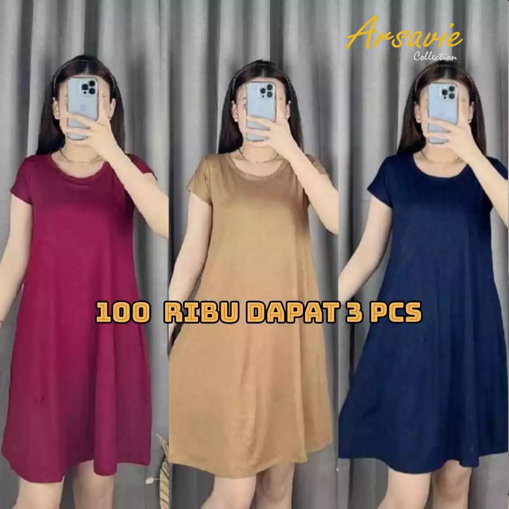 Daster Wanita Dewasa Polos 100 Ribu Dapat 3 Pcs / Dress Mola Spandek Jersey