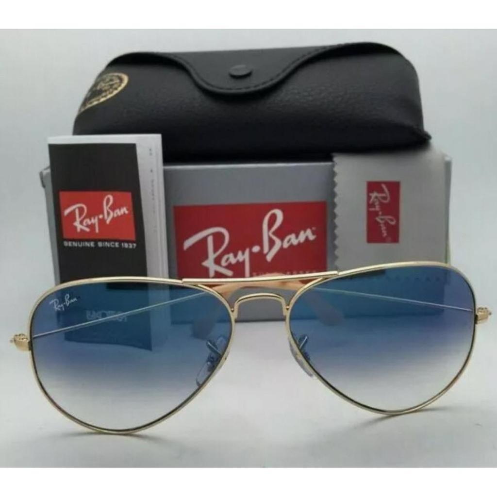 Kacamata RayBan Sunglasses RB3025 Aviator Gold Blue Lens