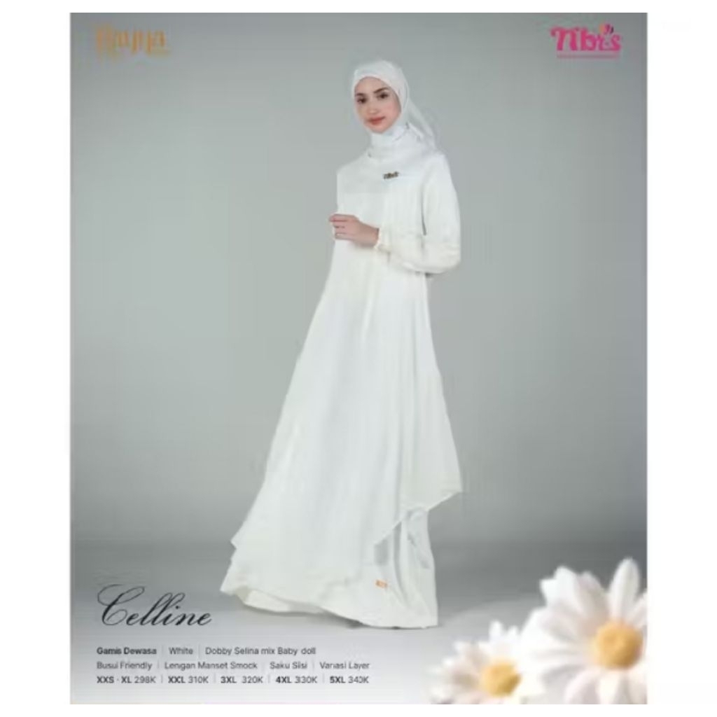 Gamis Nibras ibu sale promo sarimbit Celine white size S