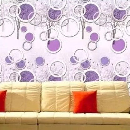 1 Roll Wallpaper Sticker Dinding PVC Motif Kotak 3D Ungu - 45cm x 10m, Tahan Air & Mudah Dipasang