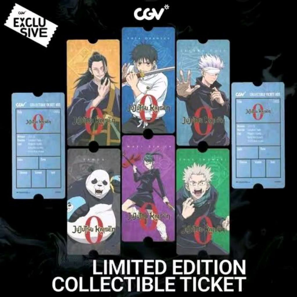 Jujutsu Kaisen 0 ZERO 2022 Collectible Ticket CGV Indonesia Yuta Okkotsu Satoru Gojo Geto Suguru Pan
