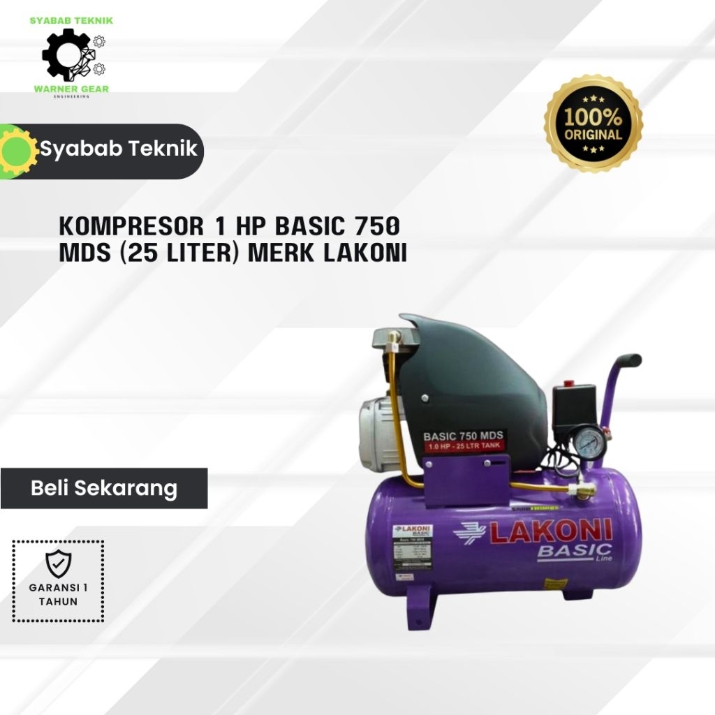 Kompresor 1 HP Basic 750 MDS (25 Liter) Merk Lakoni
