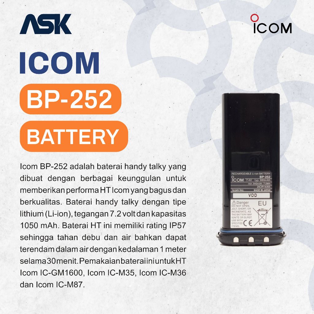Battery Handy Talky BP-252 ICOM / Baterai HT BP252 ICOM