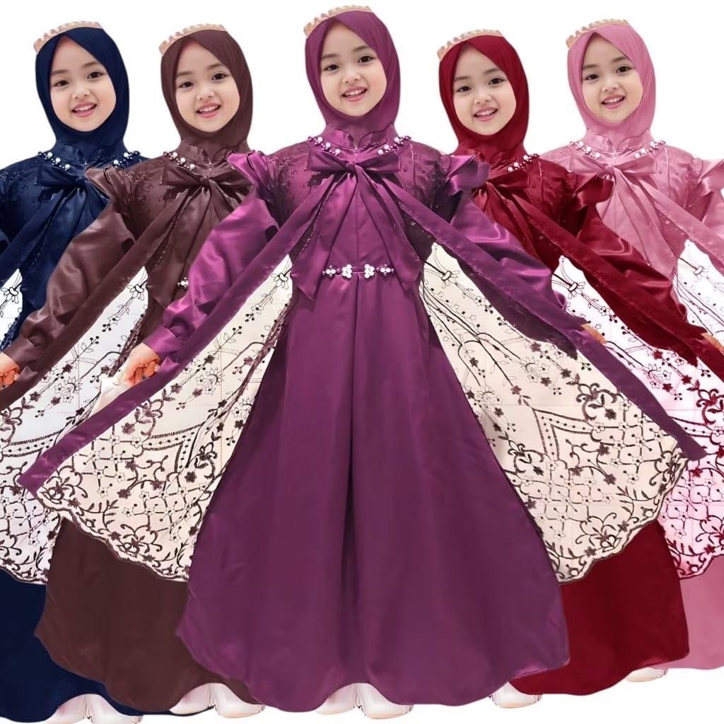 KAYLA - GAMIS BRUKAT ANAK CEWE PEREMPUAN SAYAP TILE UMUR 2-13 TAHUN WARNA MAHOGANY UNGU BURGUNDY MAR