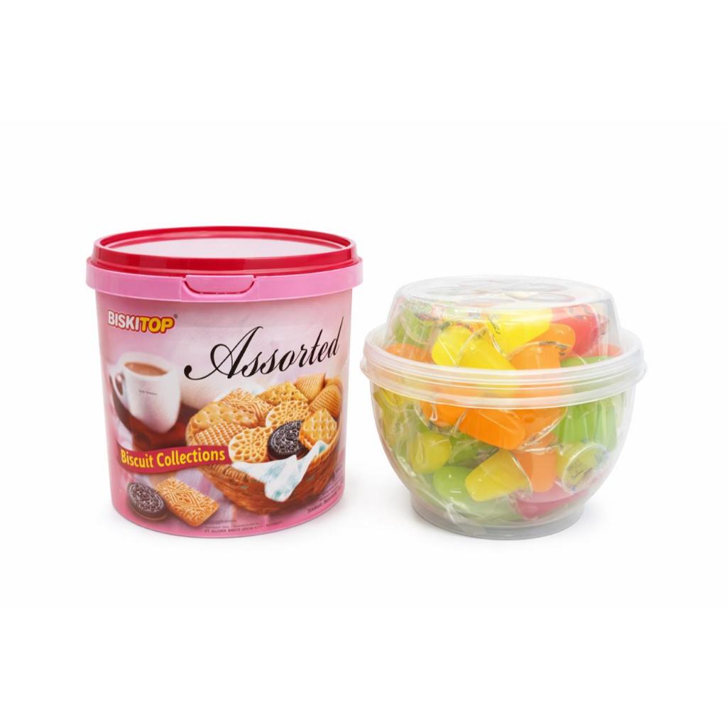 Paket Bundling Jelly Delice isi 110 pcs dan Biskuit Kemasan Ember Biskitop HockGuan