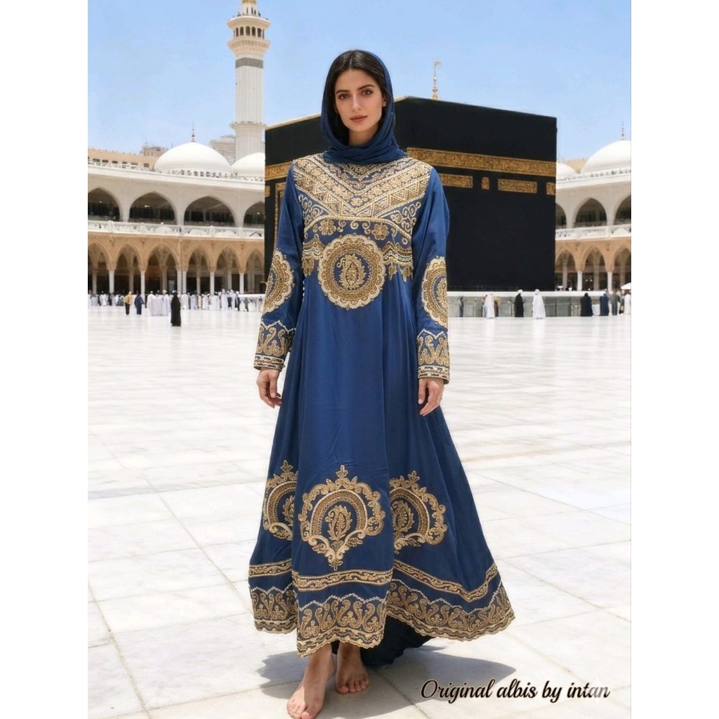 Original Gamis Albis Design Biru Navy