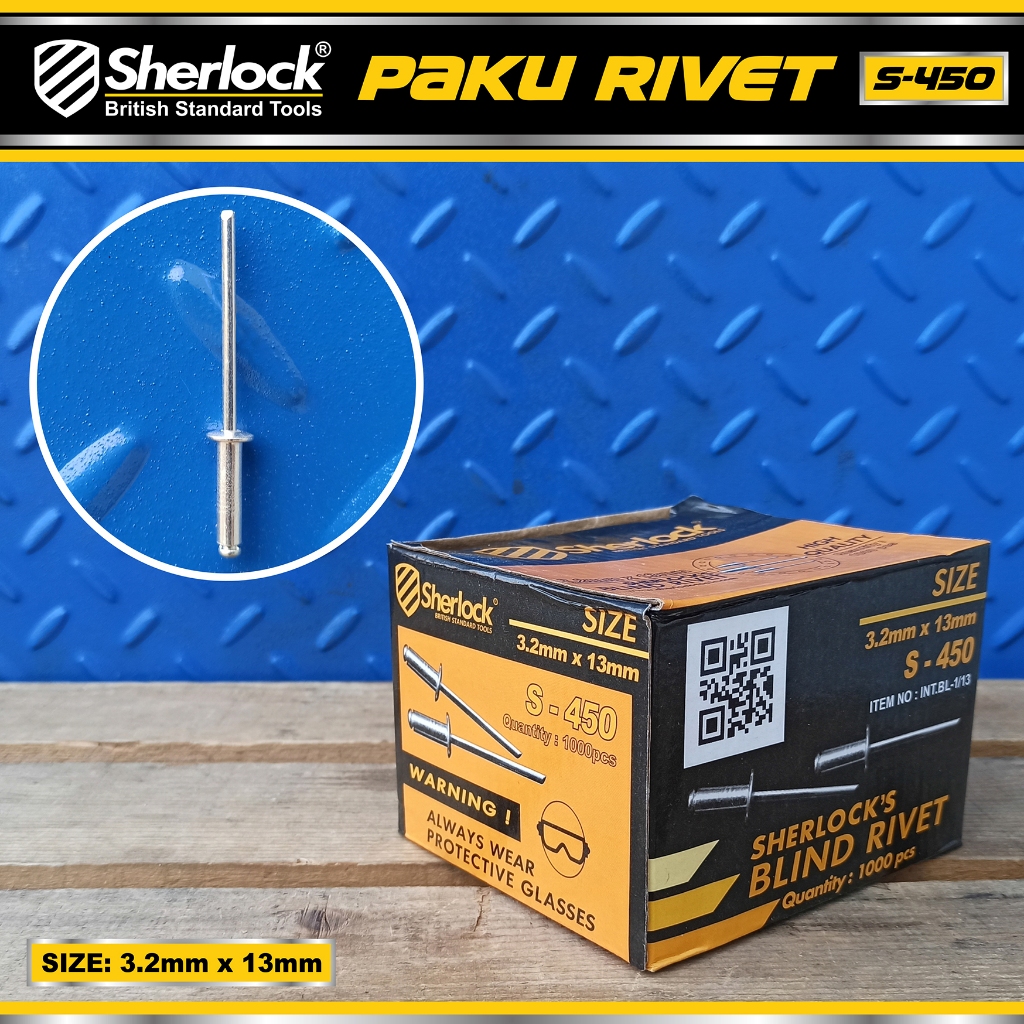 Paku Rivet Sherlock S - 450 size 3,2 mm x 13 mm (isi +/- 1000 pcs)