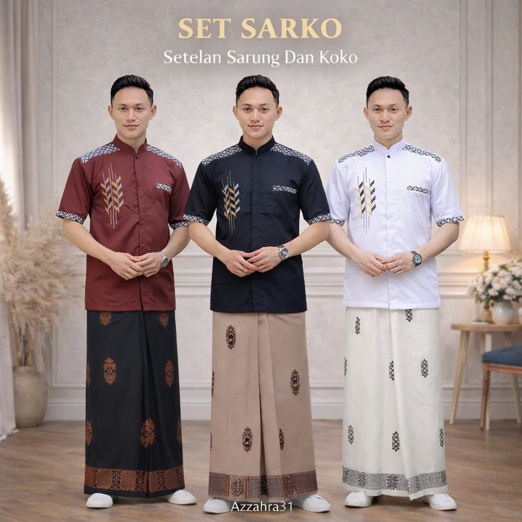 az zahra.31 colection setelan sarko sarung dan koko dewasa lengan pendek koko motif bordir padi saru