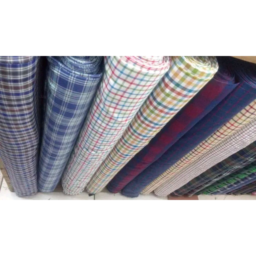 Bahan kain katun flanel motif kotak