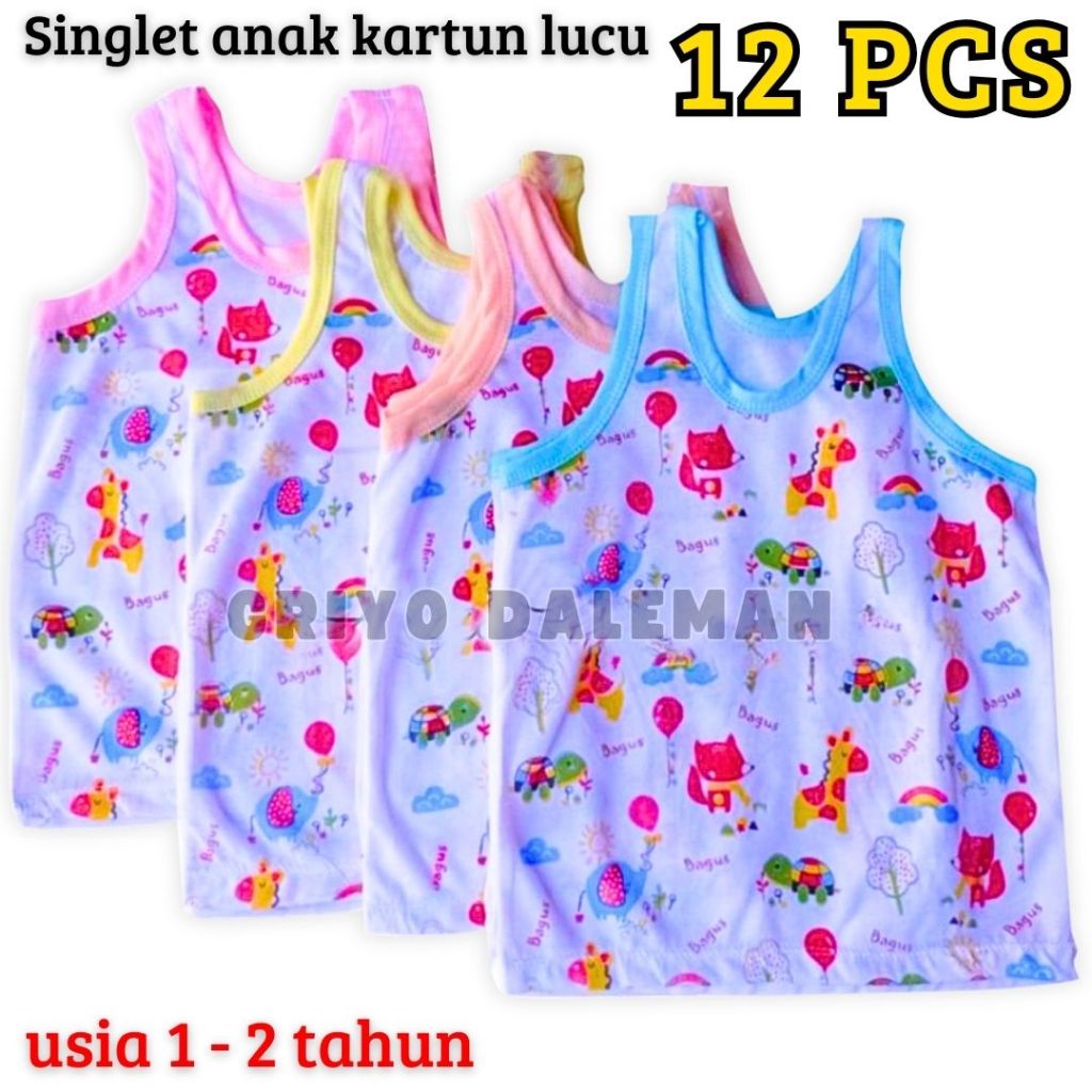 12 PCS KAOS SINGLET ANAK 2-4 TAHUN COWOK / CEWEK