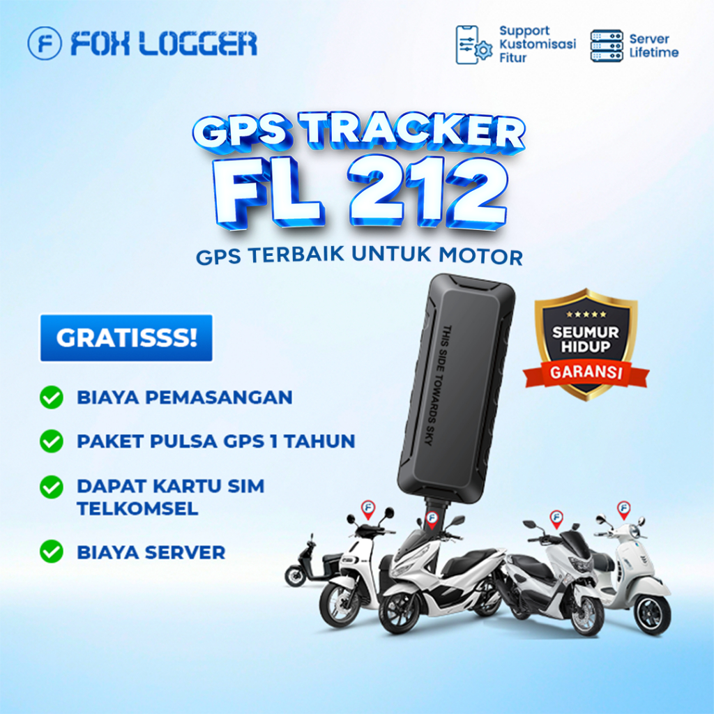 Fox Logger GPS Tracker Pelacak Motor FL-212 Pelacak Motor Anti Maling Free Pulsa 3 Bulan GARANSI SEL