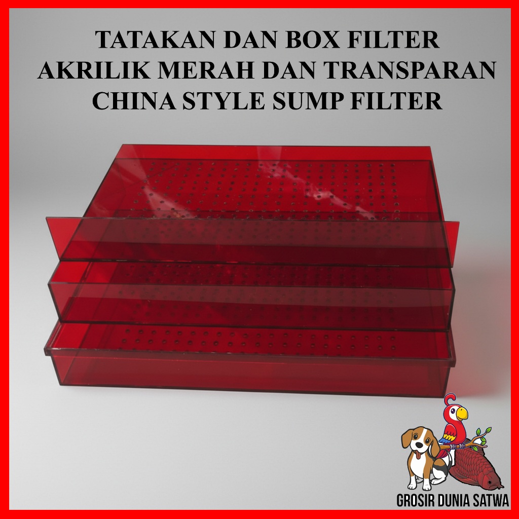 Tatakan dan Box Filter Sump Filter Aquarium Wet and Dry China Style Akrilik Merah Transparan