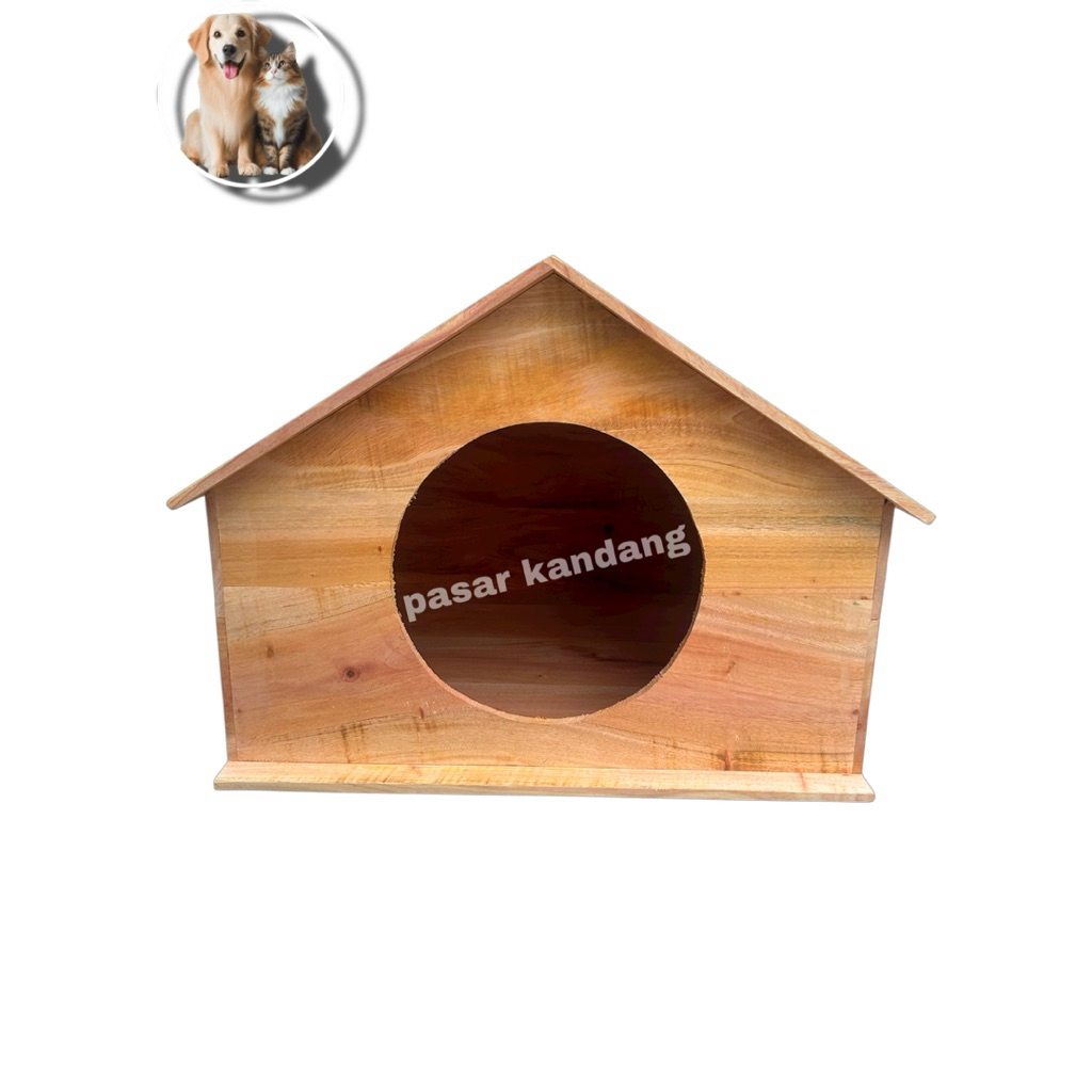 Kandang kucing anjing pintu bulat kayu mahoni