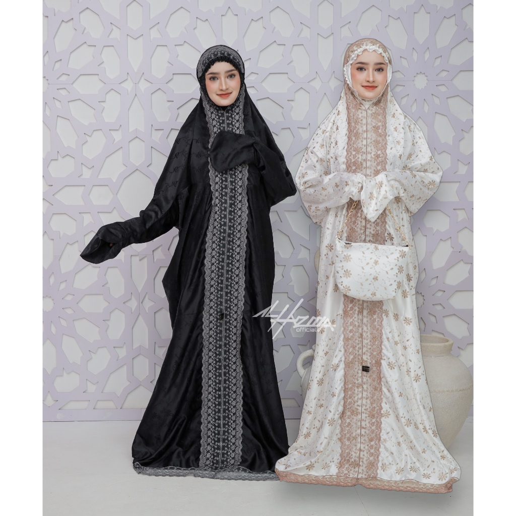 ALHAZMA - Mukena Terusan Sutra  Prada Renda Mewah Tile seroja